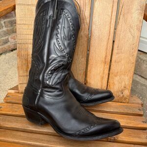 Boulet Classic Black Leather Pointed Toe Western Cowboy Boots